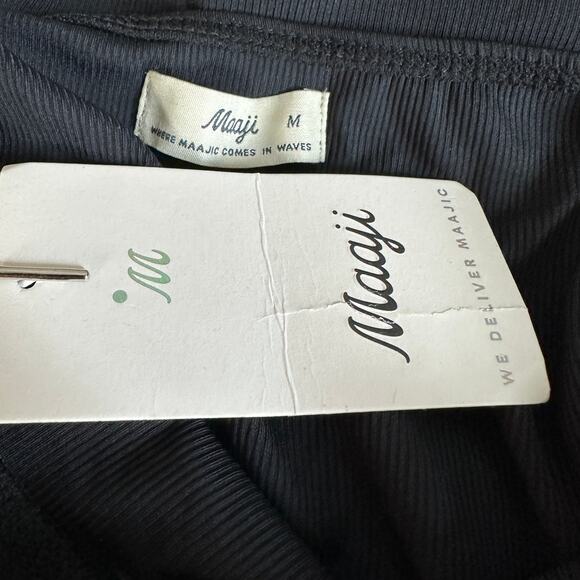 Maaji Black Cut Out Mini Dress MEDIUM Bodycon Ruched Vacation Halter Club NEW - Picture 7 of 8